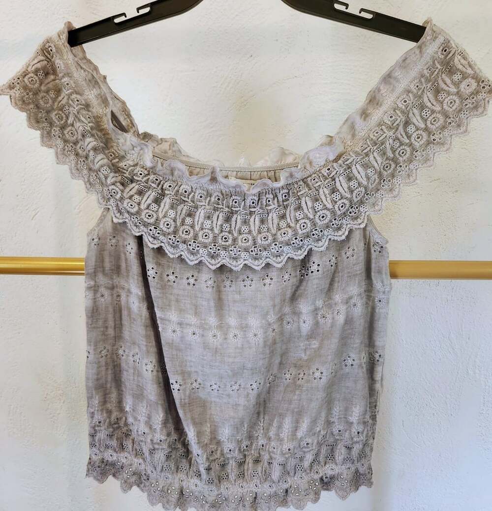 American Eagle Outfitters Off The Shoulder Eyelet Crop Top Size S Gray